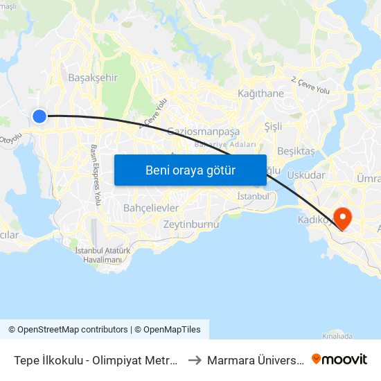 Tepe İlkokulu - Olimpiyat Metro Yönü to Marmara Üniversitesi map