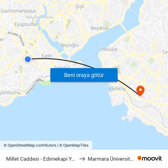 Millet Caddesi - Edirnekapi Yönü to Marmara Üniversitesi map