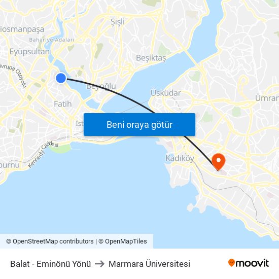 Balat - Eminönü Yönü to Marmara Üniversitesi map
