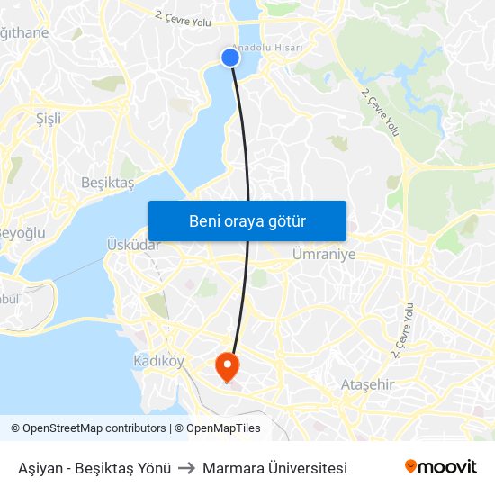 Aşiyan - Beşiktaş Yönü to Marmara Üniversitesi map