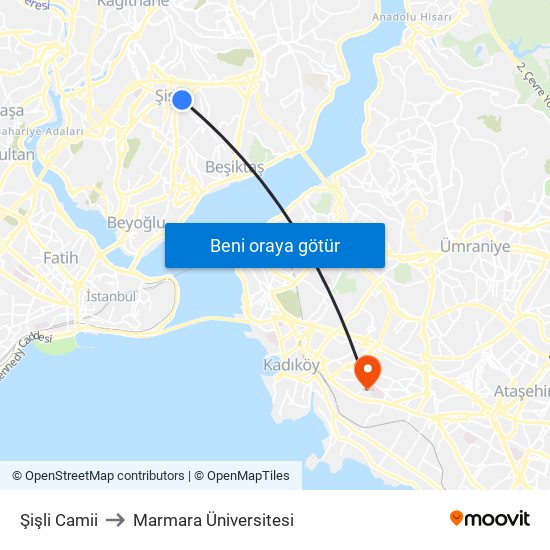 Şişli Camii to Marmara Üniversitesi map