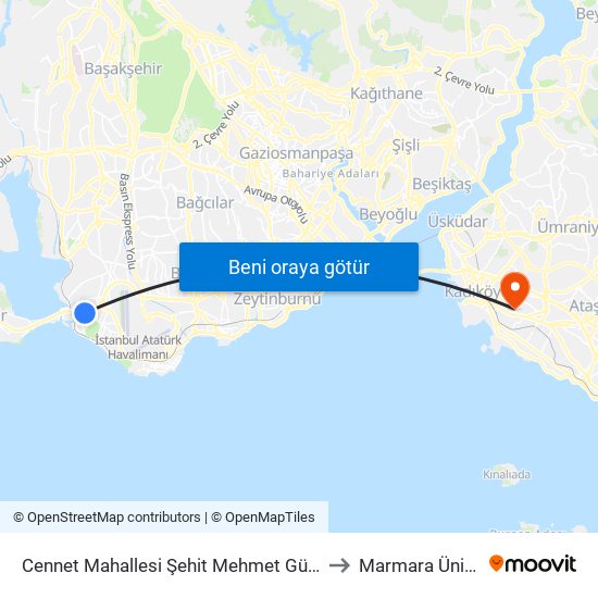 Cennet Mahallesi Şehit Mehmet Güder - Avcilar Yönü to Marmara Üniversitesi map