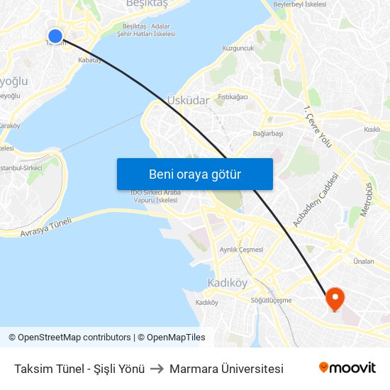 Taksim Tünel  - Şişli Yönü to Marmara Üniversitesi map