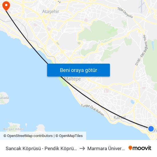 Sancak Köprüsü - Pendik Köprüsü Yönü to Marmara Üniversitesi map