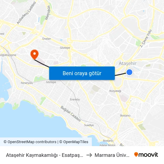 Ataşehir Kaymakamlığı - Esatpaşa 10 A Yönü to Marmara Üniversitesi map