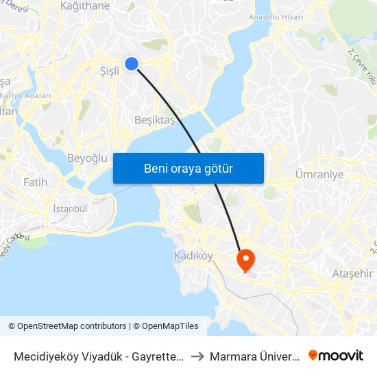 Mecidiyeköy Viyadük - Gayrettepe Yönü to Marmara Üniversitesi map
