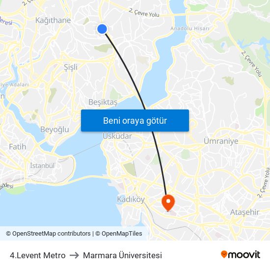 4.Levent Metro to Marmara Üniversitesi map