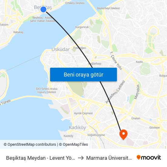 Beşiktaş Meydan - Levent Yönü to Marmara Üniversitesi map