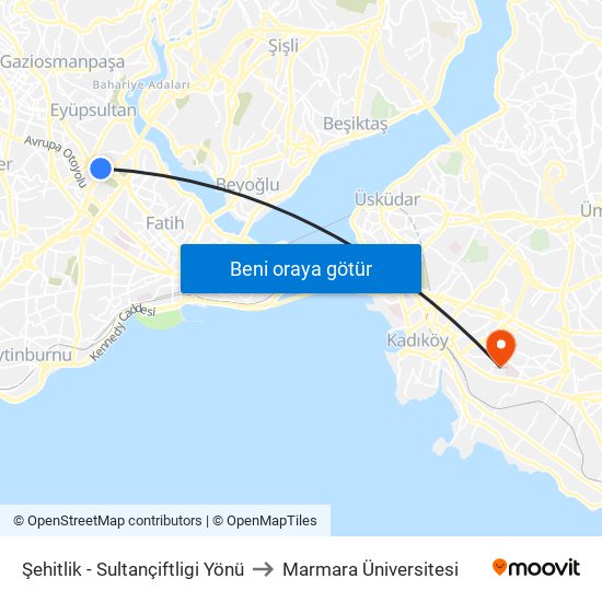 Şehitlik  - Sultançiftligi Yönü to Marmara Üniversitesi map