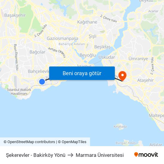 Şekerevler - Bakirköy Yönü to Marmara Üniversitesi map