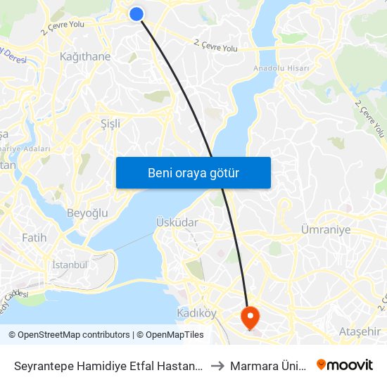 Seyrantepe Hamidiye Etfal Hastanesi - Levent Yönü to Marmara Üniversitesi map