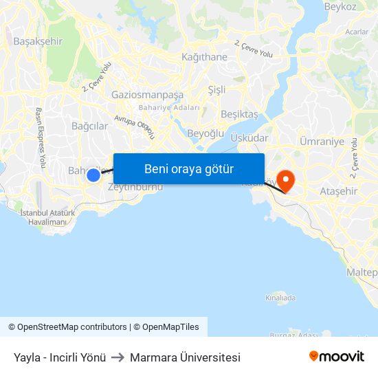 Yayla - Incirli Yönü to Marmara Üniversitesi map