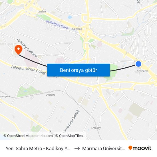 Yeni Sahra Metro - Kadiköy Yönü to Marmara Üniversitesi map