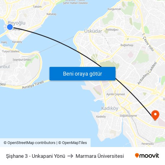 Şişhane 3 - Unkapani Yönü to Marmara Üniversitesi map