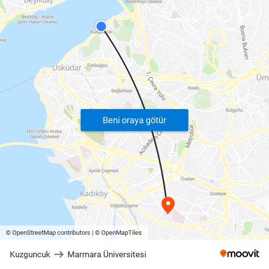 Kuzguncuk to Marmara Üniversitesi map