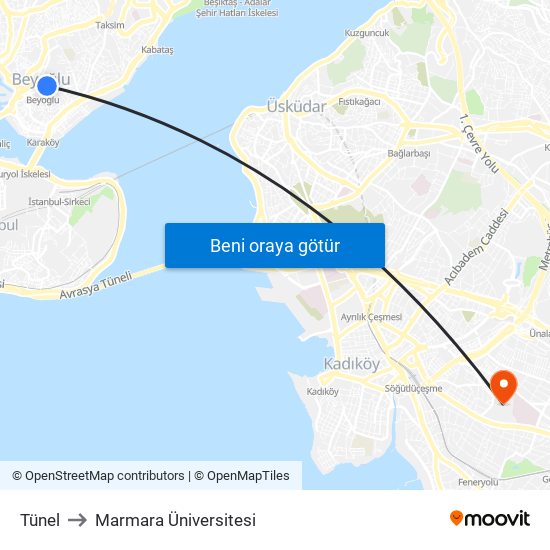 Tünel to Marmara Üniversitesi map