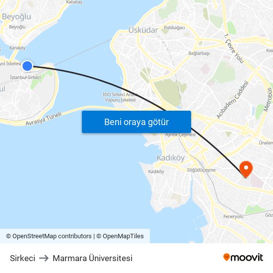Sirkeci to Marmara Üniversitesi map