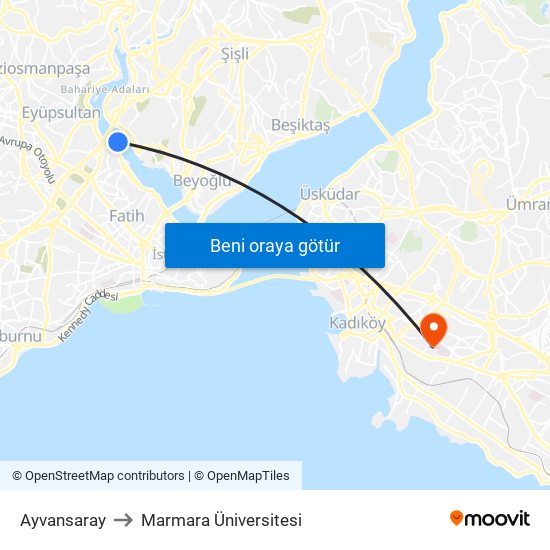 Ayvansaray to Marmara Üniversitesi map