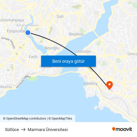 Sütlüce to Marmara Üniversitesi map