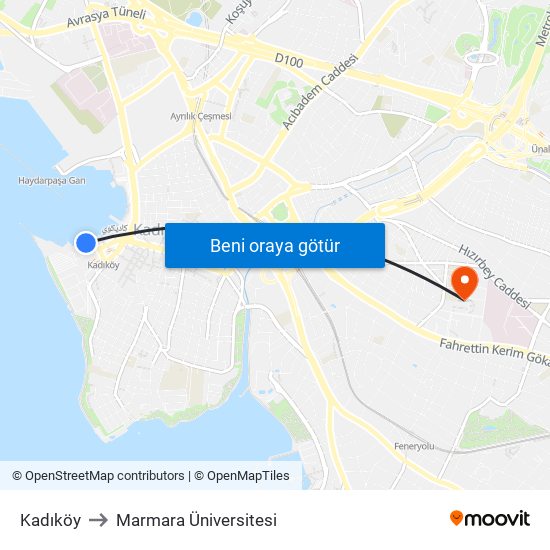 Kadıköy to Marmara Üniversitesi map