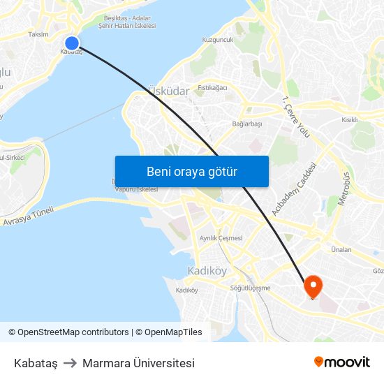 Kabataş to Marmara Üniversitesi map