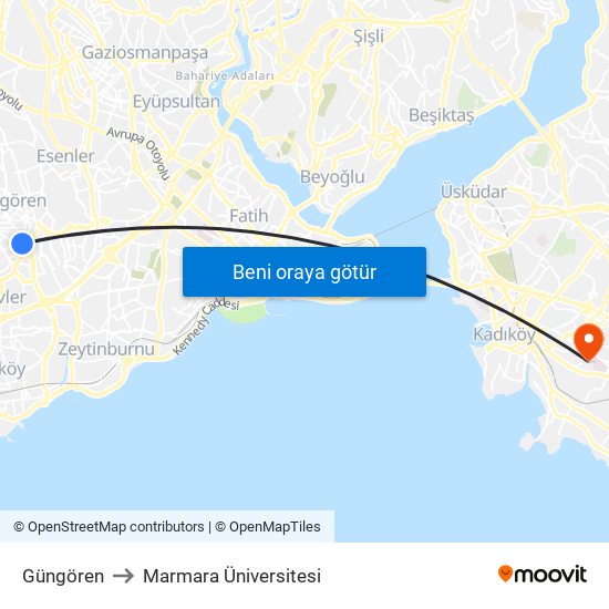 Güngören to Marmara Üniversitesi map