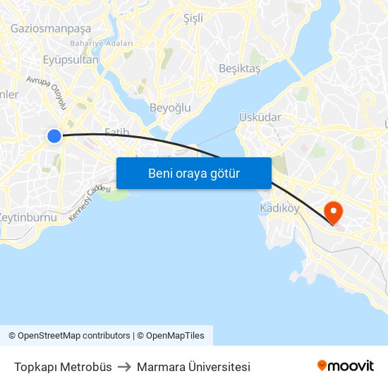Topkapı Metrobüs to Marmara Üniversitesi map