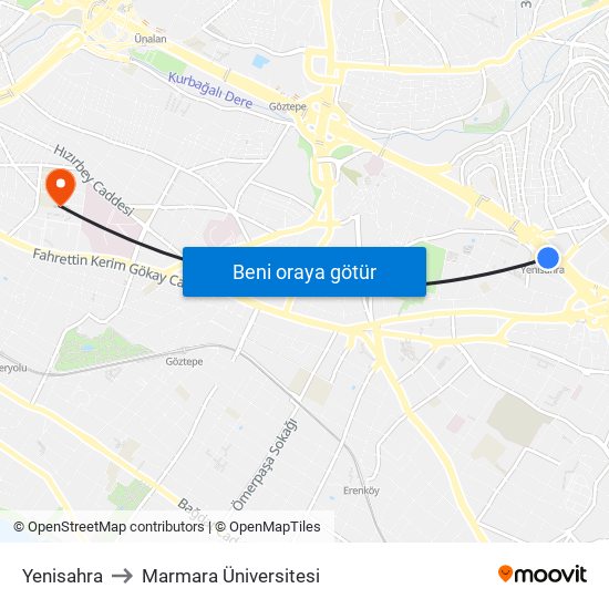 Yenisahra to Marmara Üniversitesi map
