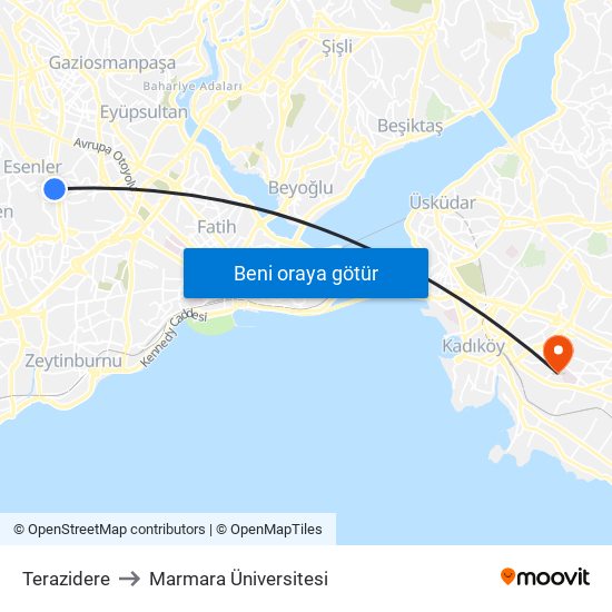 Terazidere to Marmara Üniversitesi map