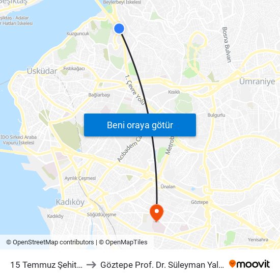 15 Temmuz Şehitler Köprüsü to Göztepe Prof. Dr. Süleyman Yalçın Şehir Hastanesi map