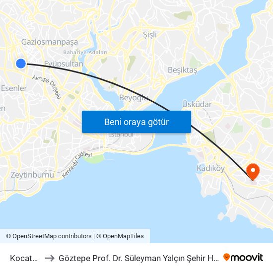 Kocatepe to Göztepe Prof. Dr. Süleyman Yalçın Şehir Hastanesi map