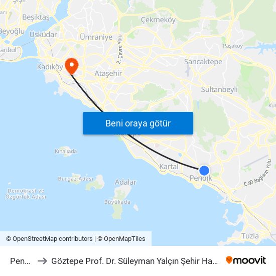 Pendik to Göztepe Prof. Dr. Süleyman Yalçın Şehir Hastanesi map