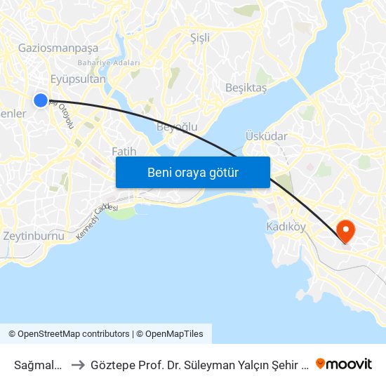 Sağmalcılar to Göztepe Prof. Dr. Süleyman Yalçın Şehir Hastanesi map