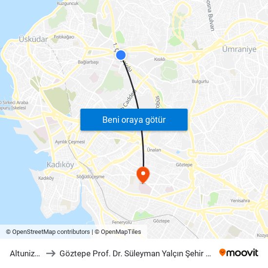 Altunizade to Göztepe Prof. Dr. Süleyman Yalçın Şehir Hastanesi map