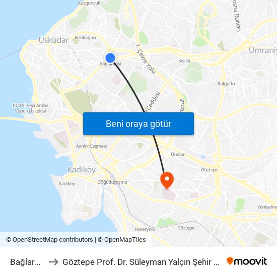 Bağlarbaşı to Göztepe Prof. Dr. Süleyman Yalçın Şehir Hastanesi map