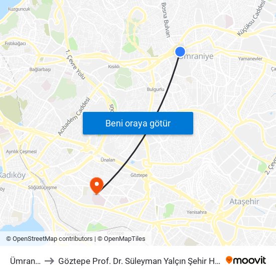 Ümraniye to Göztepe Prof. Dr. Süleyman Yalçın Şehir Hastanesi map