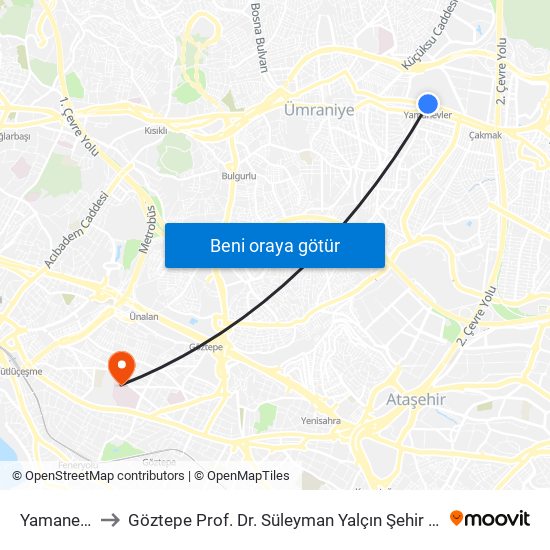 Yamanevler to Göztepe Prof. Dr. Süleyman Yalçın Şehir Hastanesi map