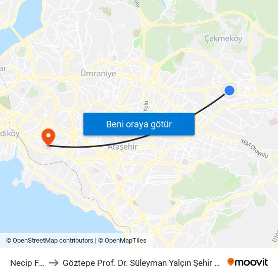 Necip Fazıl to Göztepe Prof. Dr. Süleyman Yalçın Şehir Hastanesi map