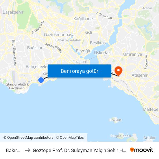 Bakırköy to Göztepe Prof. Dr. Süleyman Yalçın Şehir Hastanesi map