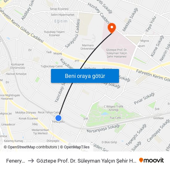 Feneryolu to Göztepe Prof. Dr. Süleyman Yalçın Şehir Hastanesi map