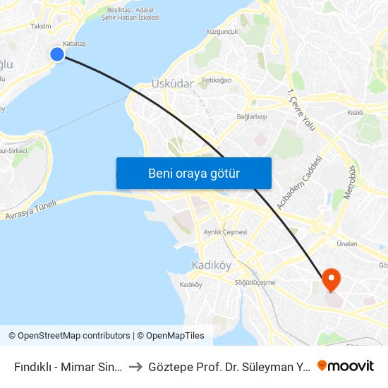 Fındıklı - Mimar Sinan Üniversitesi to Göztepe Prof. Dr. Süleyman Yalçın Şehir Hastanesi map