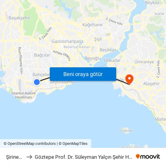 Şirinevler to Göztepe Prof. Dr. Süleyman Yalçın Şehir Hastanesi map