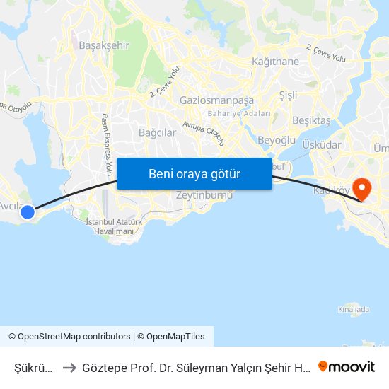 Şükrübey to Göztepe Prof. Dr. Süleyman Yalçın Şehir Hastanesi map