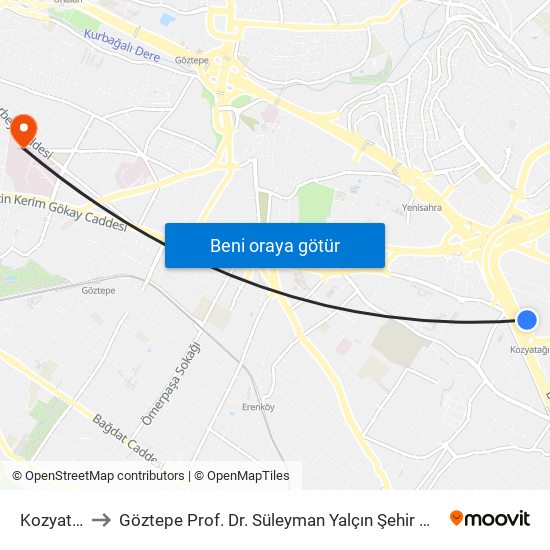 Kozyatağı to Göztepe Prof. Dr. Süleyman Yalçın Şehir Hastanesi map