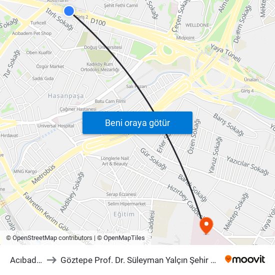 Acıbadem to Göztepe Prof. Dr. Süleyman Yalçın Şehir Hastanesi map