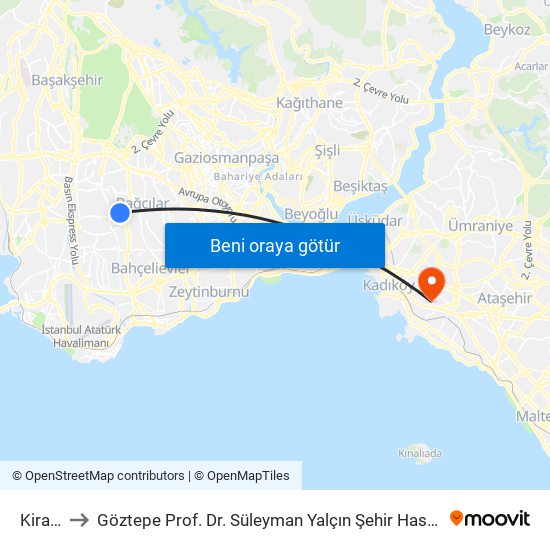 Kirazlı to Göztepe Prof. Dr. Süleyman Yalçın Şehir Hastanesi map