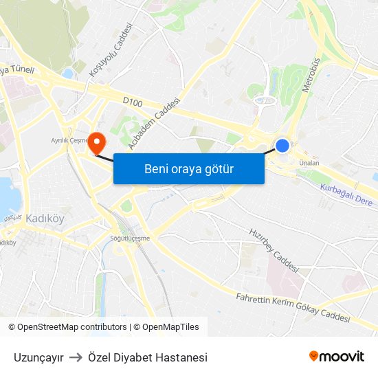 Uzunçayır to Özel Diyabet Hastanesi map