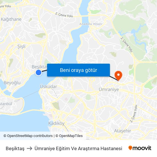 Beşiktaş to Ümraniye Eğitim Ve Araştırma Hastanesi map