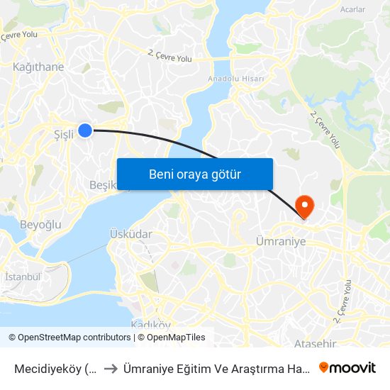 Mecidiyeköy (M7) to Ümraniye Eğitim Ve Araştırma Hastanesi map