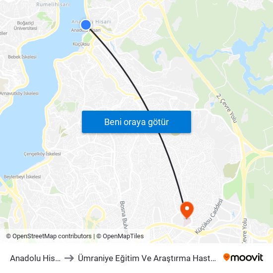 Anadolu Hisarı to Ümraniye Eğitim Ve Araştırma Hastanesi map